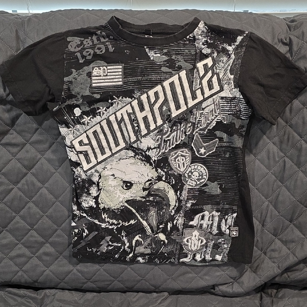 South Pole Kids Black and Gray Graphic Tee Shirt Flawed